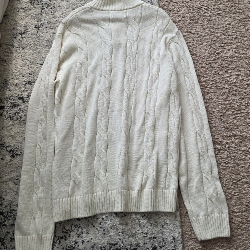 Cableknit Button Sweater Cotton Mens XXL Cream Preppy 90s Business Casual Chaps - Picture 9 of 9